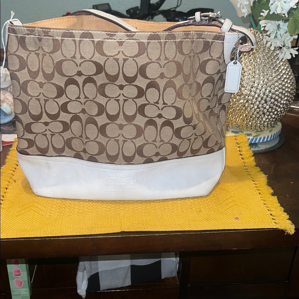 Coach Brown and White Signature Shoulder Bag - Picture 1 of 6